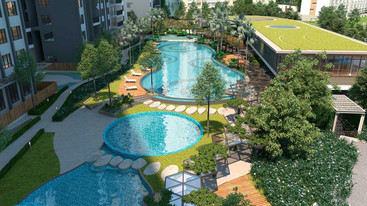 Hồ bơi resort dài 50m tại dự án căn hộ Palm Spring quận 2 - Palm City Keppel Land.